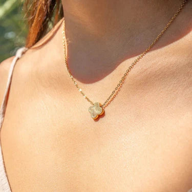 Sunburst Clover Necklace – 18K Gold Stainless Steel Pendant on Link Chain