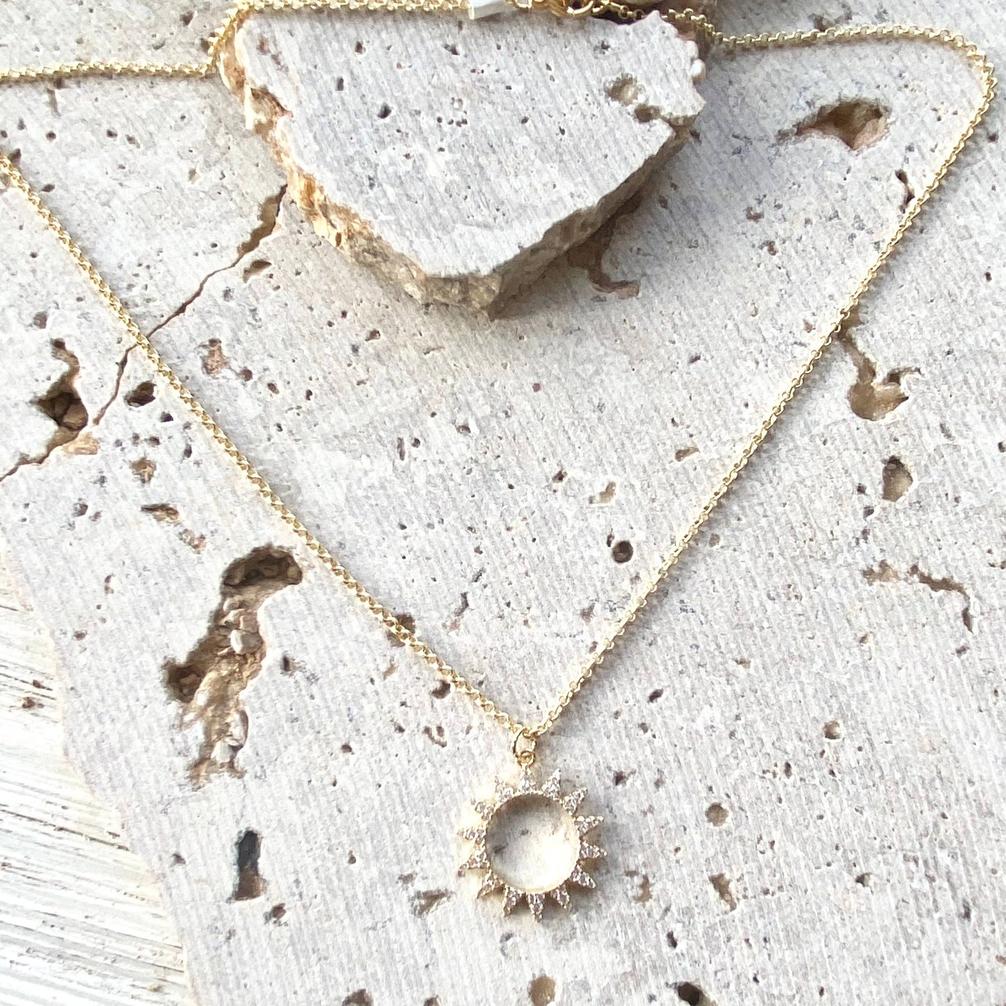Solar Halo Charm Necklace – 20" Gold Micropavé