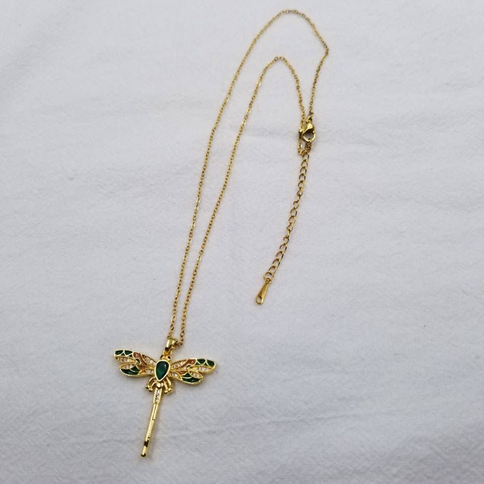 Willow Wing — Green Dragonfly Necklace