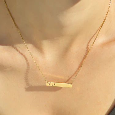 Starlit Dreams Bar Necklace – 18K Gold Stainless Steel with Star Cutouts