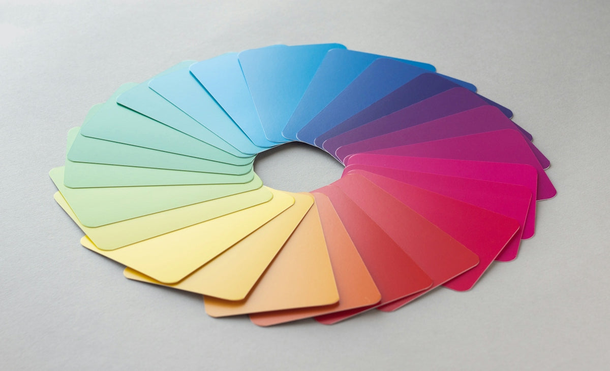 a circle of color swatches on a white surface