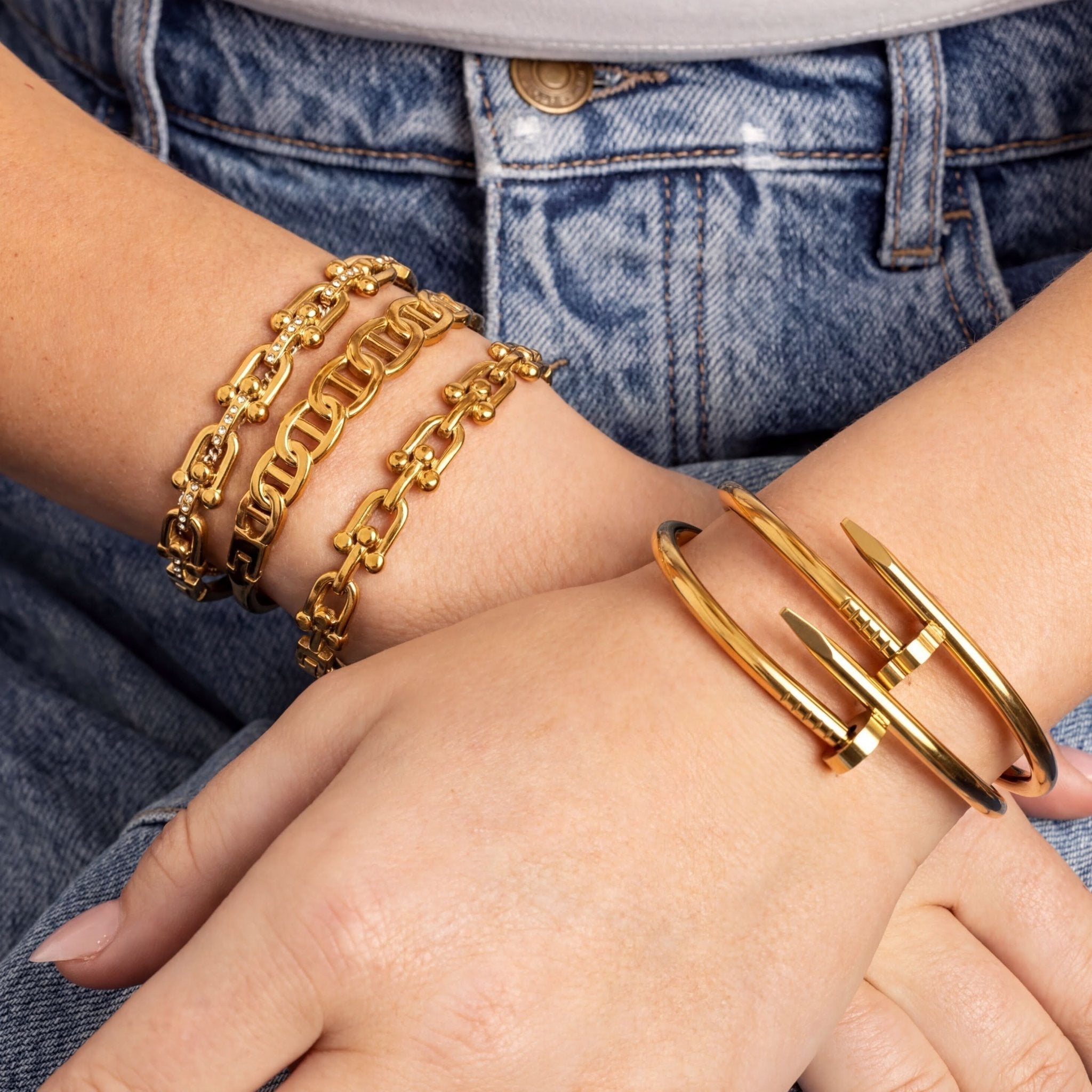18K Gold Bangle – Durable Stainless Steel Bracelet With Stone Hardware - Bracelets | Sunflower Soul Boutique