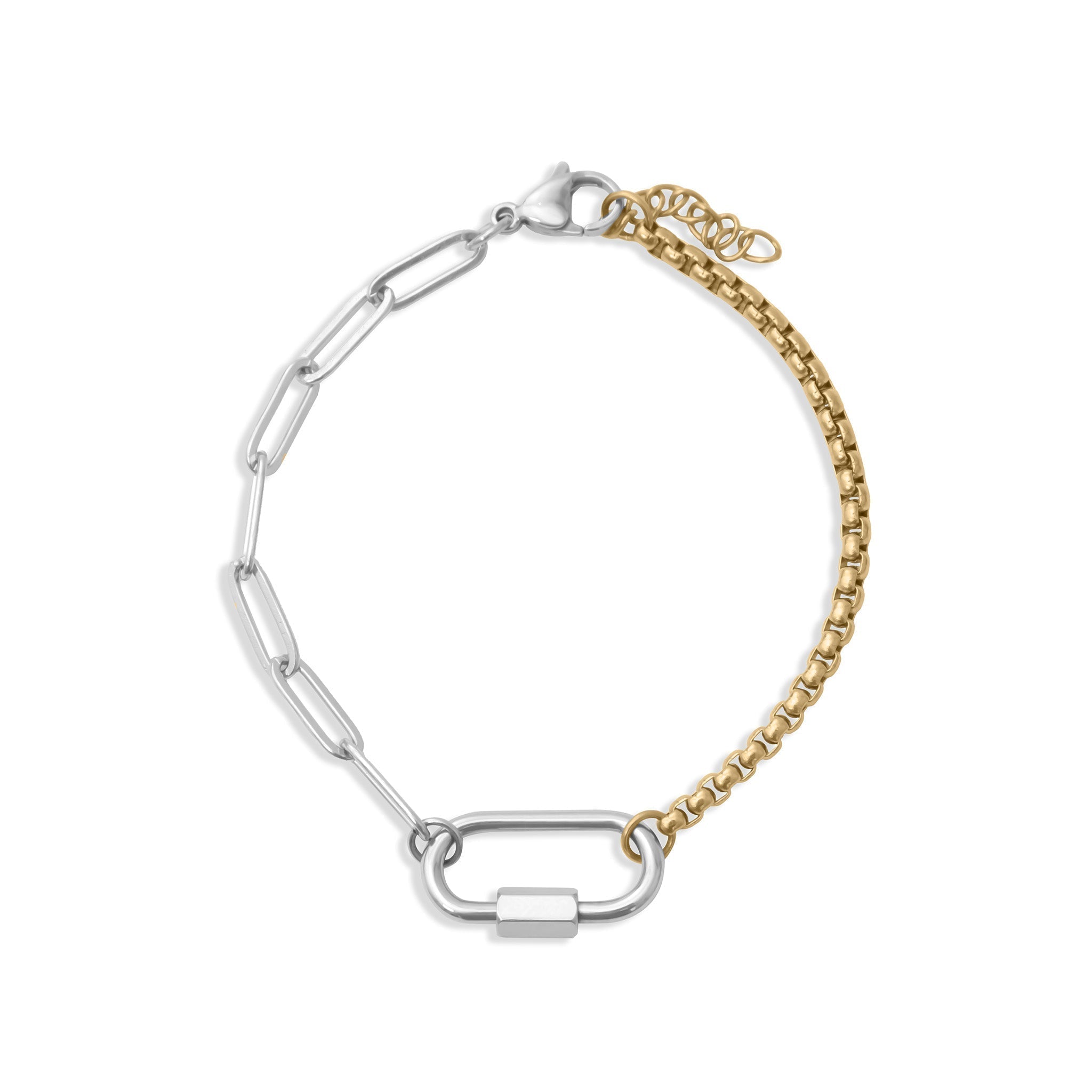 Mixed Metal Bracelet – Adjustable Split Chain Paperclip Link With Carabiner Clasp - Charm holder | Sunflower Soul Boutique