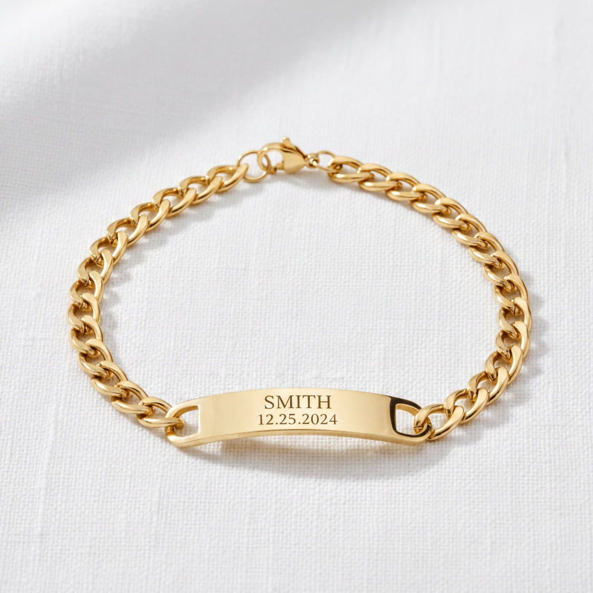Gold ID Bracelet – Stainless Steel Curved Bar With Blank ID Bar, Engraved Gift - Bracelets | Sunflower Soul Boutique