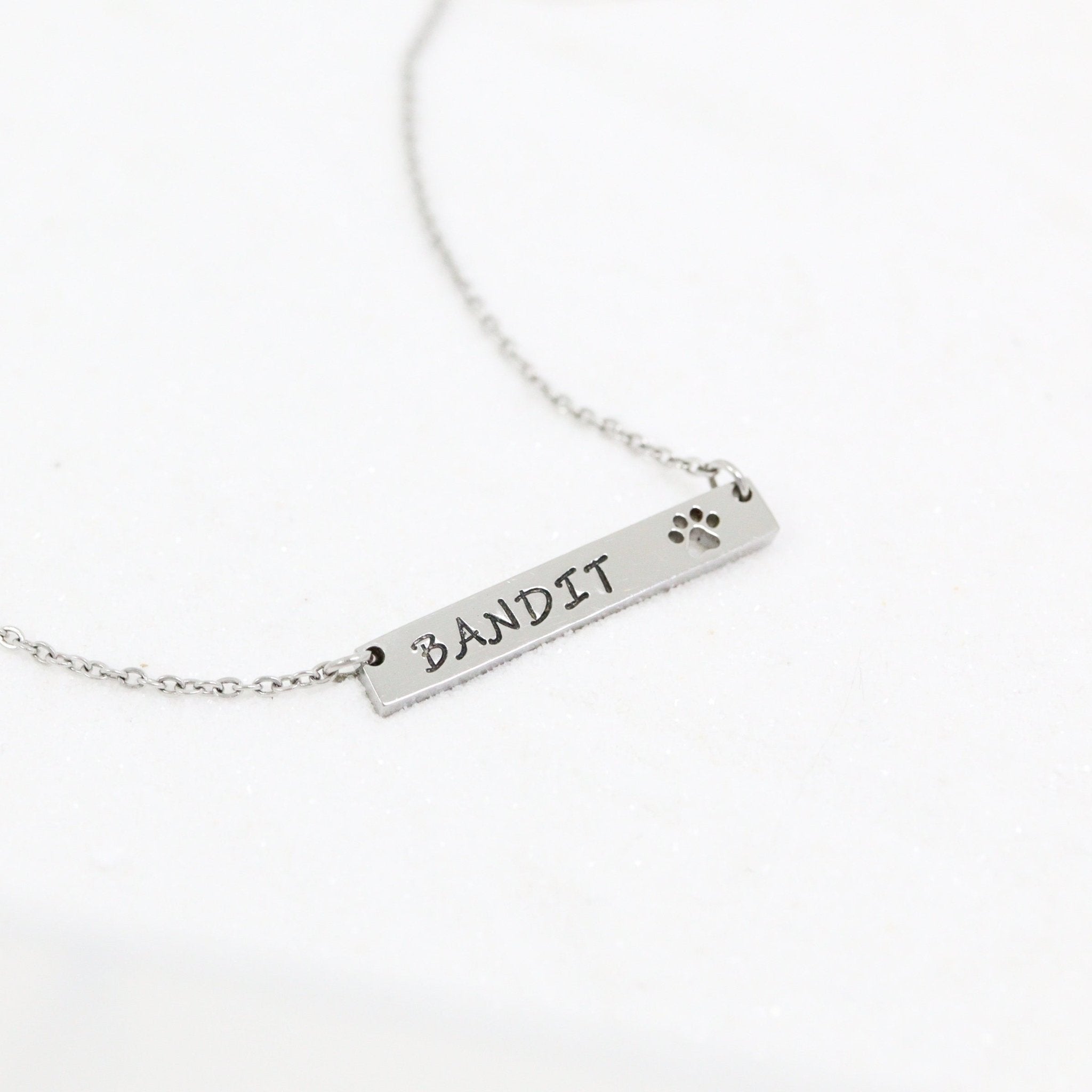 Gold Paw Print Necklace – Engraving Blank Bar Pendant | Hypoallergenic Stainless Steel Jewelry - Necklaces | Sunflower Soul Boutique