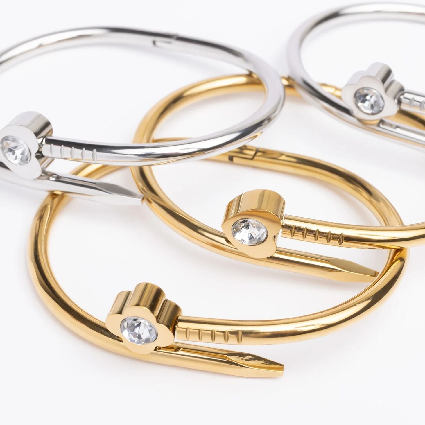 Gold Nail Bangle – 18K Gold PVD Coated Stainless Steel Floral Bracelet - Bracelets | Sunflower Soul Boutique