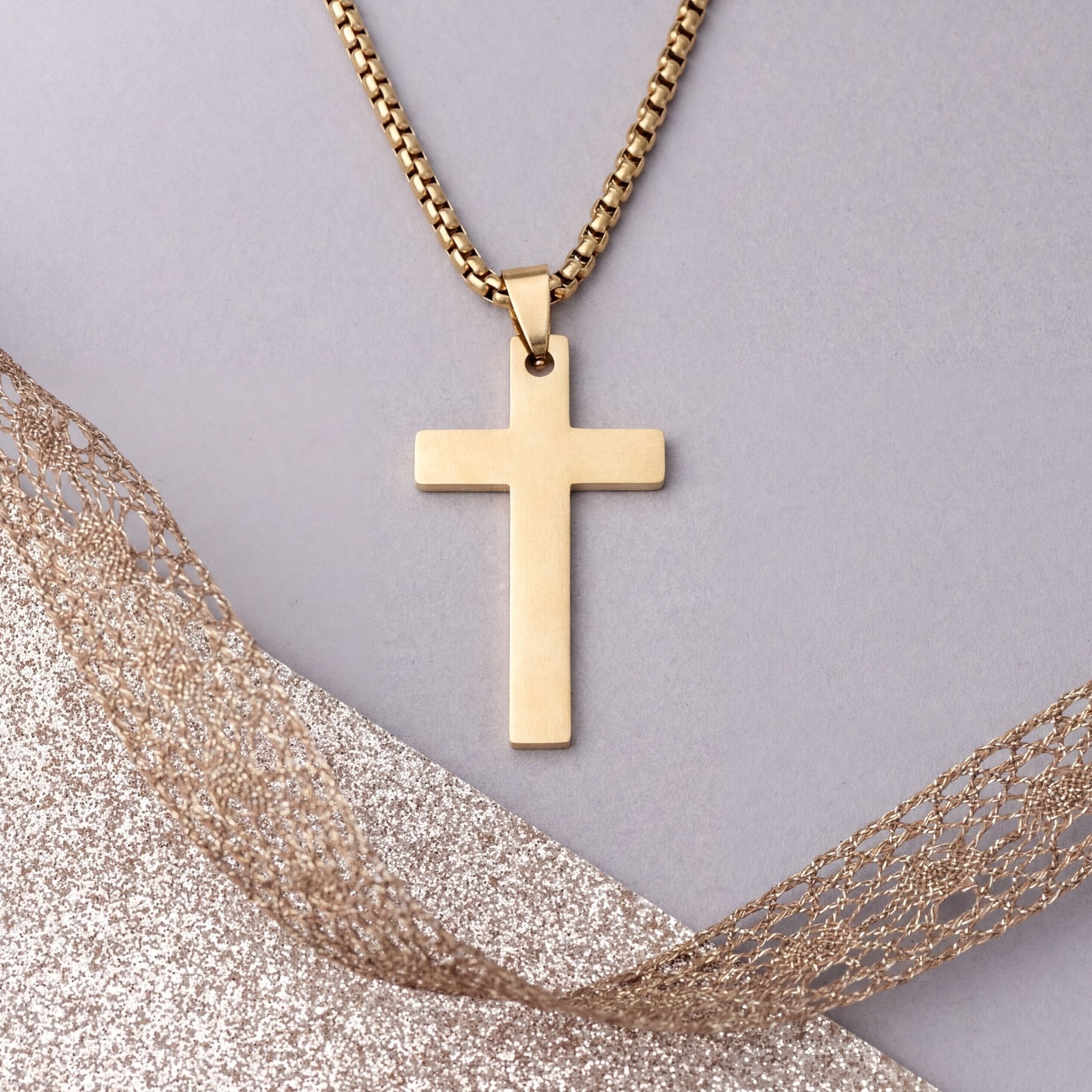 Gold Cross Pendant – 14K Gold Filled Jewelry With Rounded Box Chain Necklace - Necklaces | Sunflower Soul Boutique