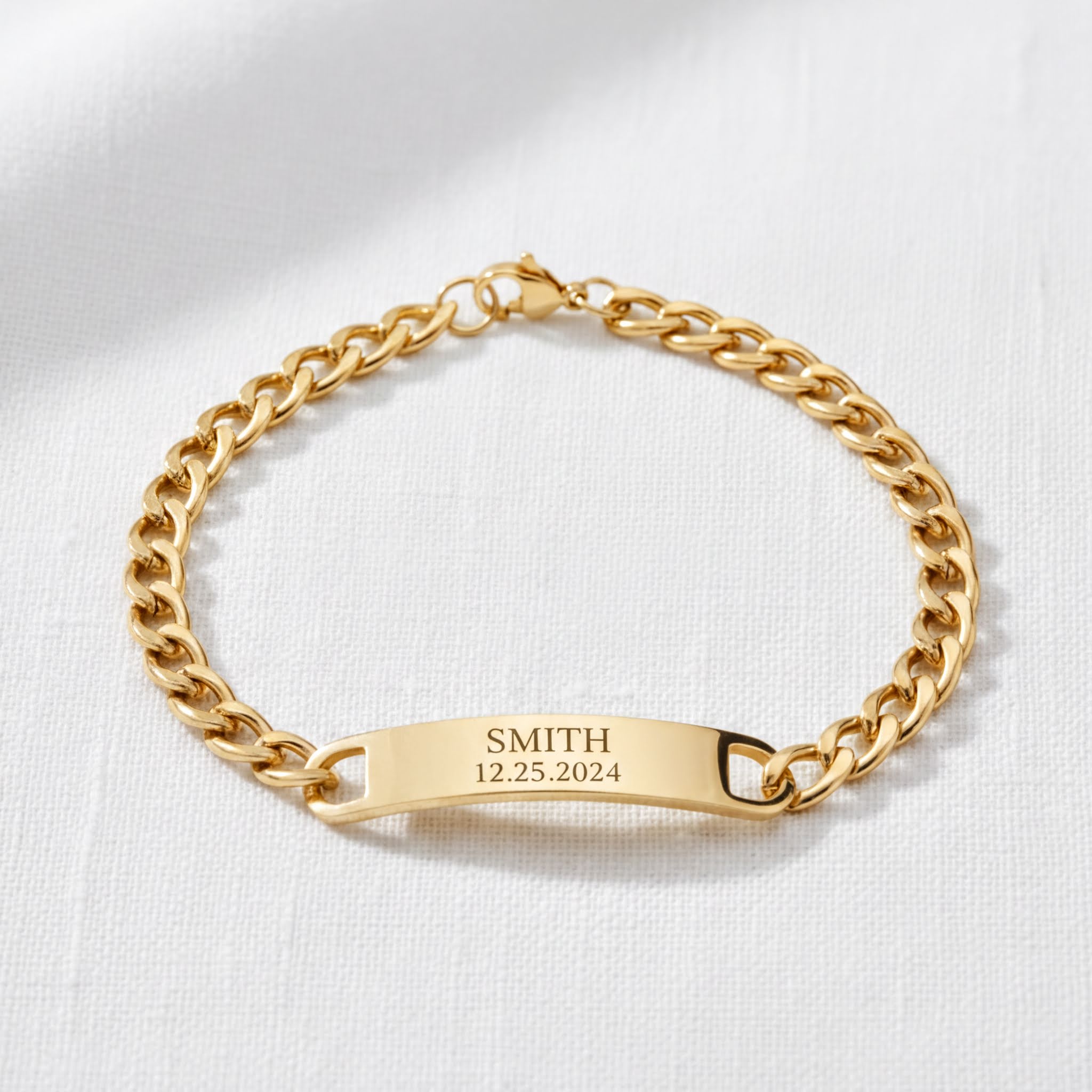Gold ID Bracelet – Stainless Steel Curved Bar With Blank ID Bar, Engraved Gift - Bracelets | Sunflower Soul Boutique