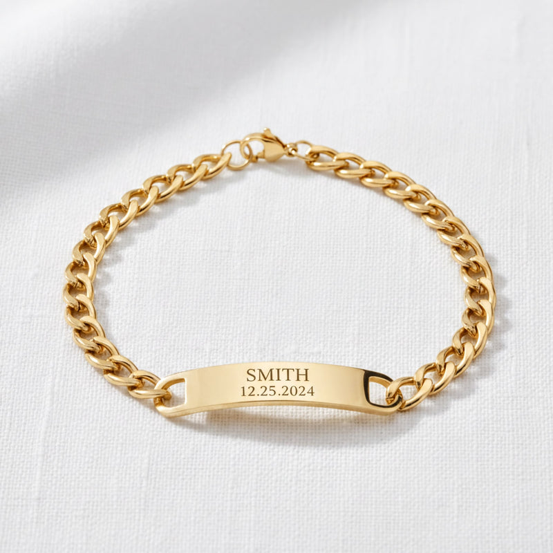 Gold ID Bracelet – Stainless Steel Curved Bar With Blank ID Bar, Engraved Gift - Bracelets | Sunflower Soul Boutique
