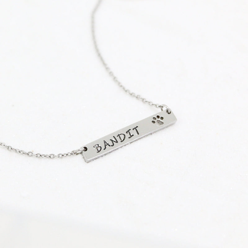 Gold Paw Print Necklace – Engraving Blank Bar Pendant | Hypoallergenic Stainless Steel Jewelry - Necklaces | Sunflower Soul Boutique