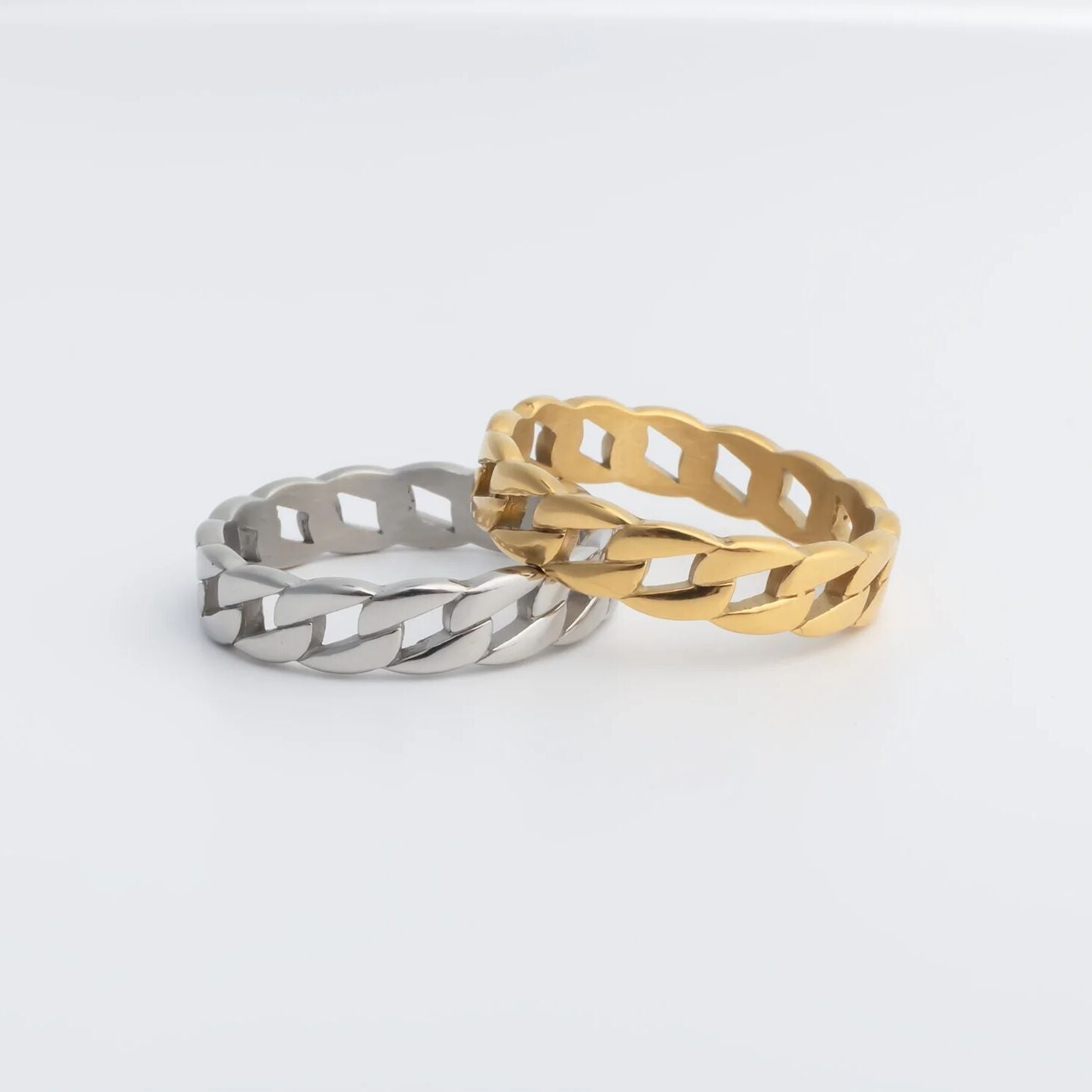 Curb Chain Stacking Ring – Gold Plated Stainless Steel, Tarnish Resistant 5mm - Rings | Sunflower Soul Boutique