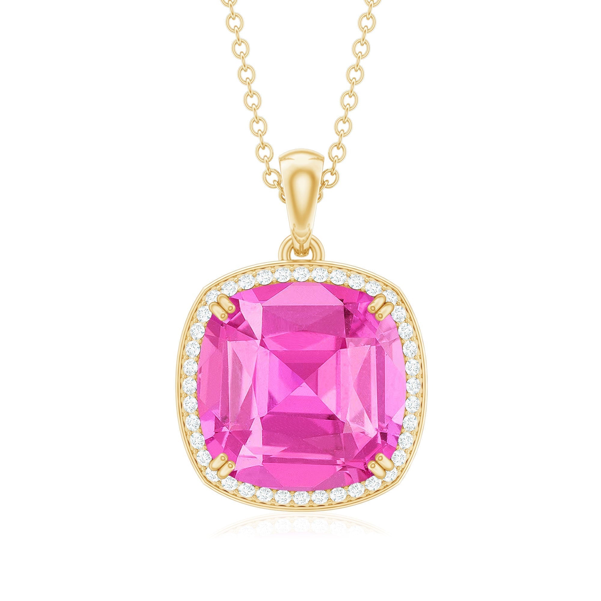 Elegant pink sapphire jewelry collection featuring fine gold rings, necklaces, and earrings with sparkling diamond accents on a luxurious neutral background.