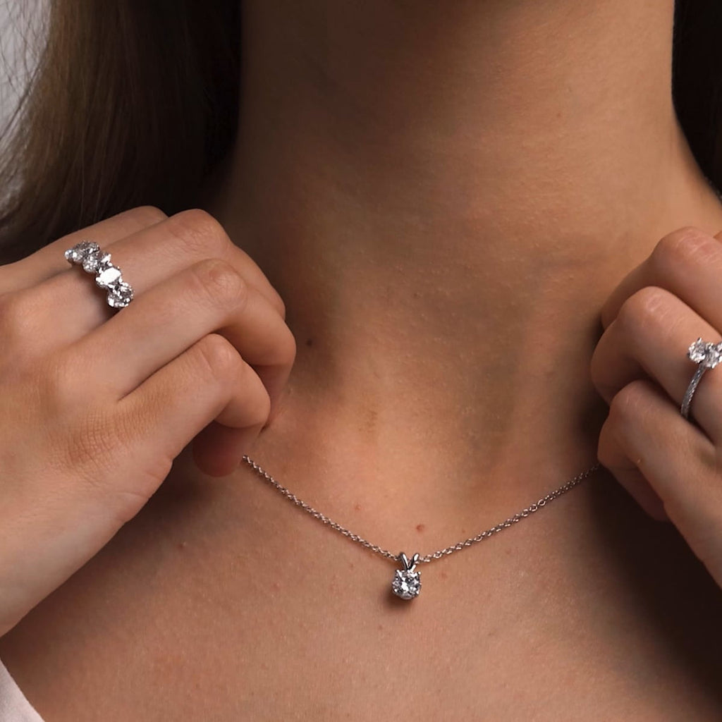 Lab Grown Diamond Pendant – 0.5 Carat Solitaire Necklace | 14K White Gold Over Sterling Silver