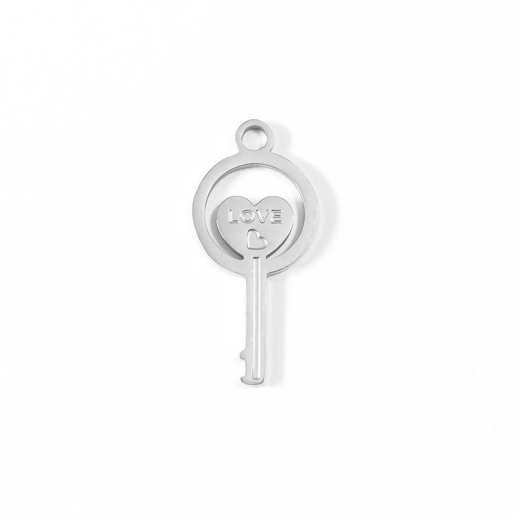 18K Gold Key Charm – Stainless Steel Circle Pendant | Hypoallergenic, Waterproof Jewelry
