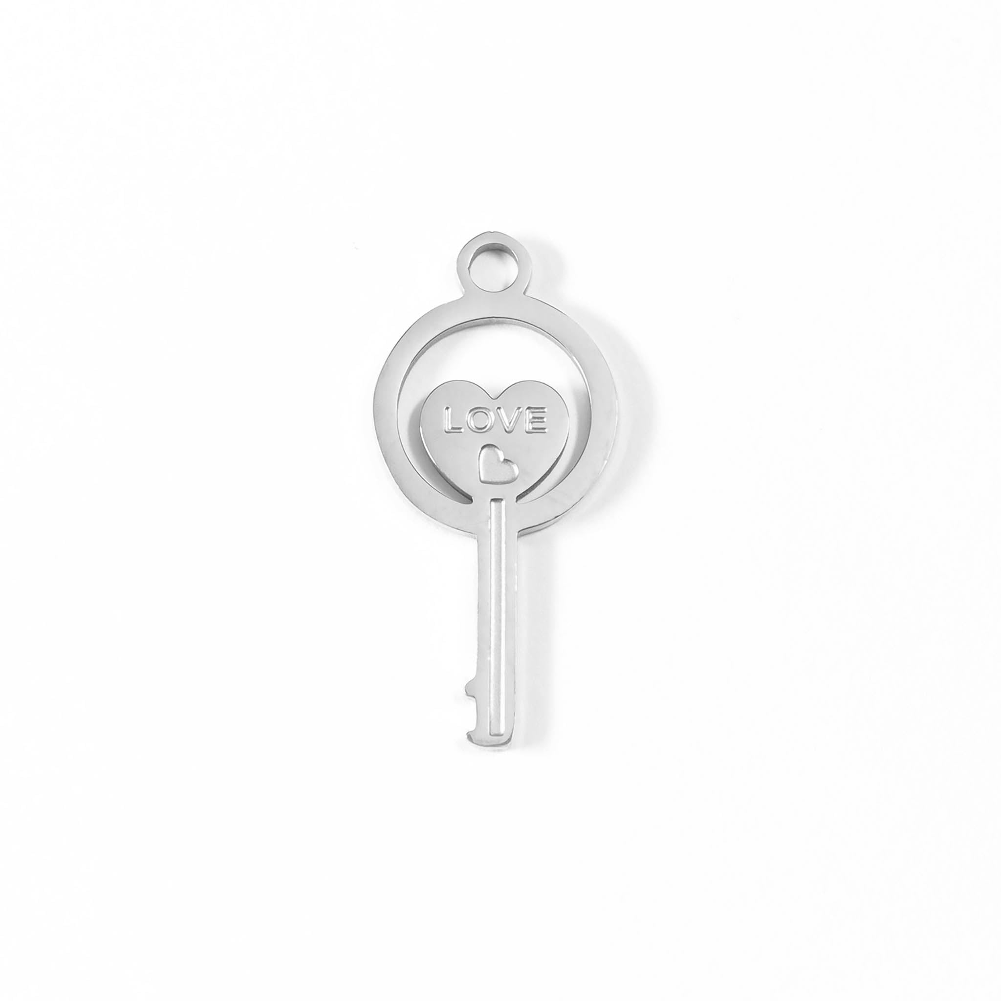 18K Gold Key Charm – Stainless Steel Circle Pendant | Hypoallergenic, Waterproof Jewelry
