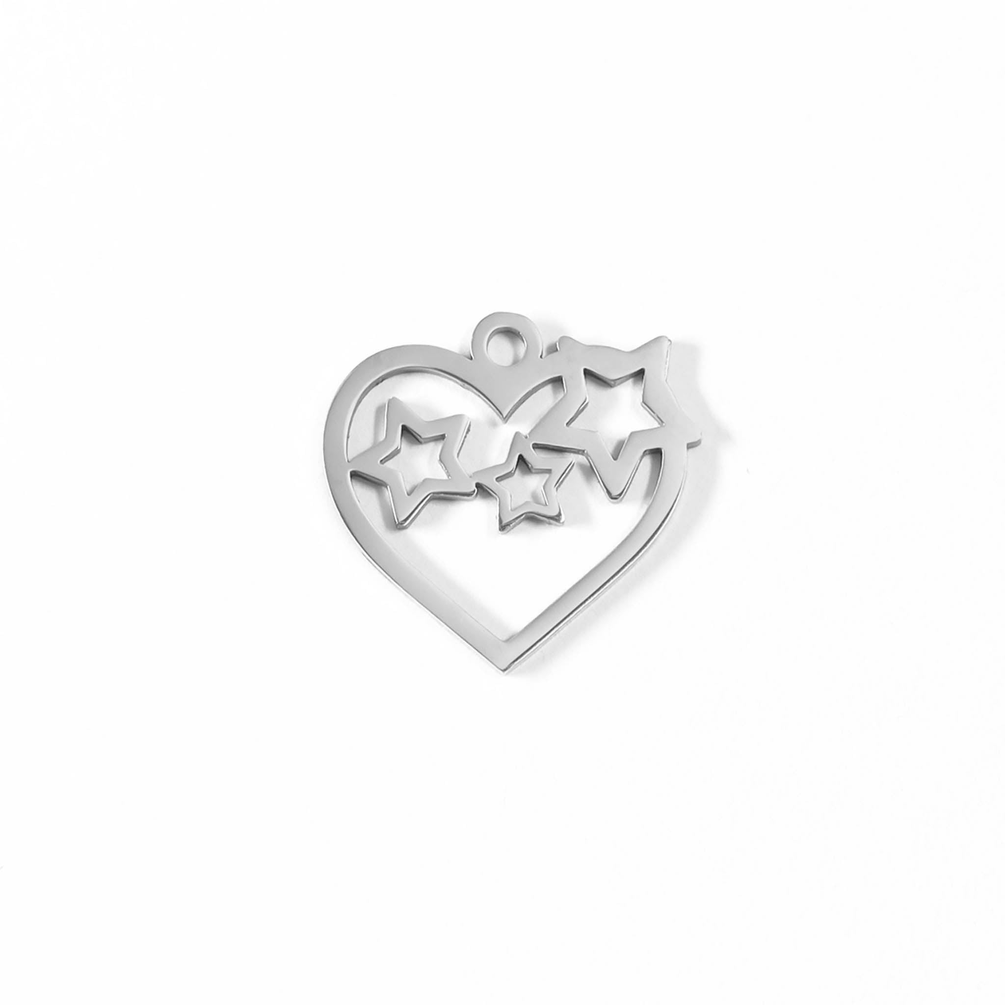 Gold Heart Charm – 18K Gold Pendant With Cutout Stars | Waterproof Stainless Steel
