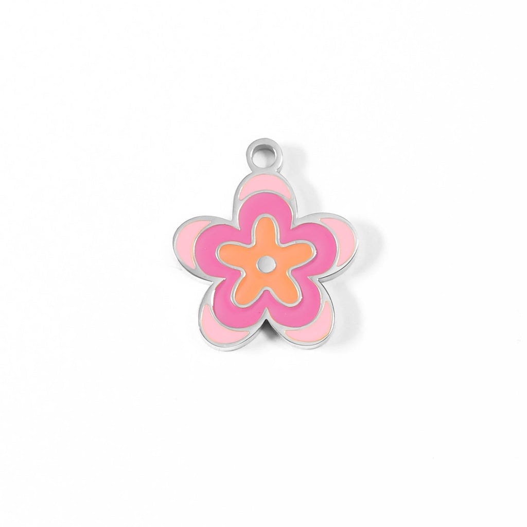18K Gold Flower Charm – Pink Epoxy Pendant for Bracelets & Necklaces
