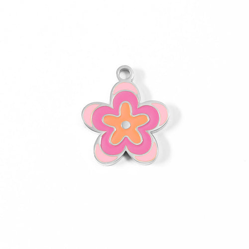 18K Gold Flower Charm – Pink Epoxy Pendant | Waterproof Floral Jewelry Accent