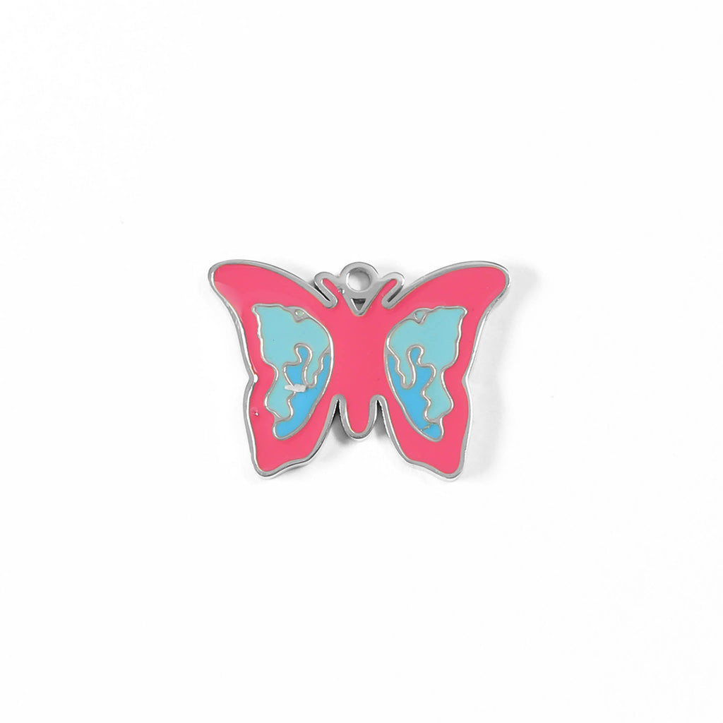 Gold Butterfly Charm – Enamel Pendant Pink Blue | 18K PVD Coated Stainless Steel Jewelry