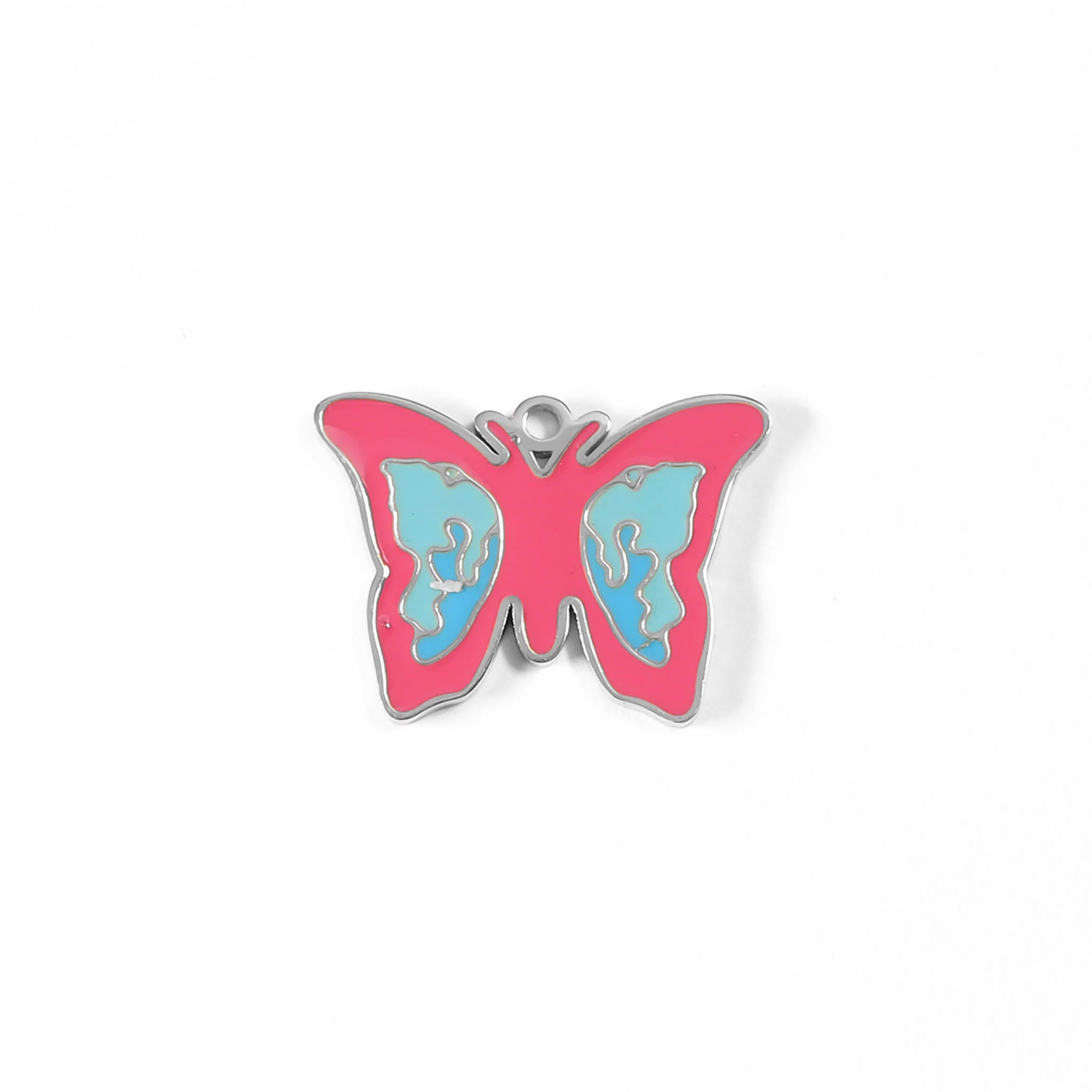 Gold Butterfly Charm – Enamel Pendant Pink Blue | 18K PVD Coated Stainless Steel Jewelry
