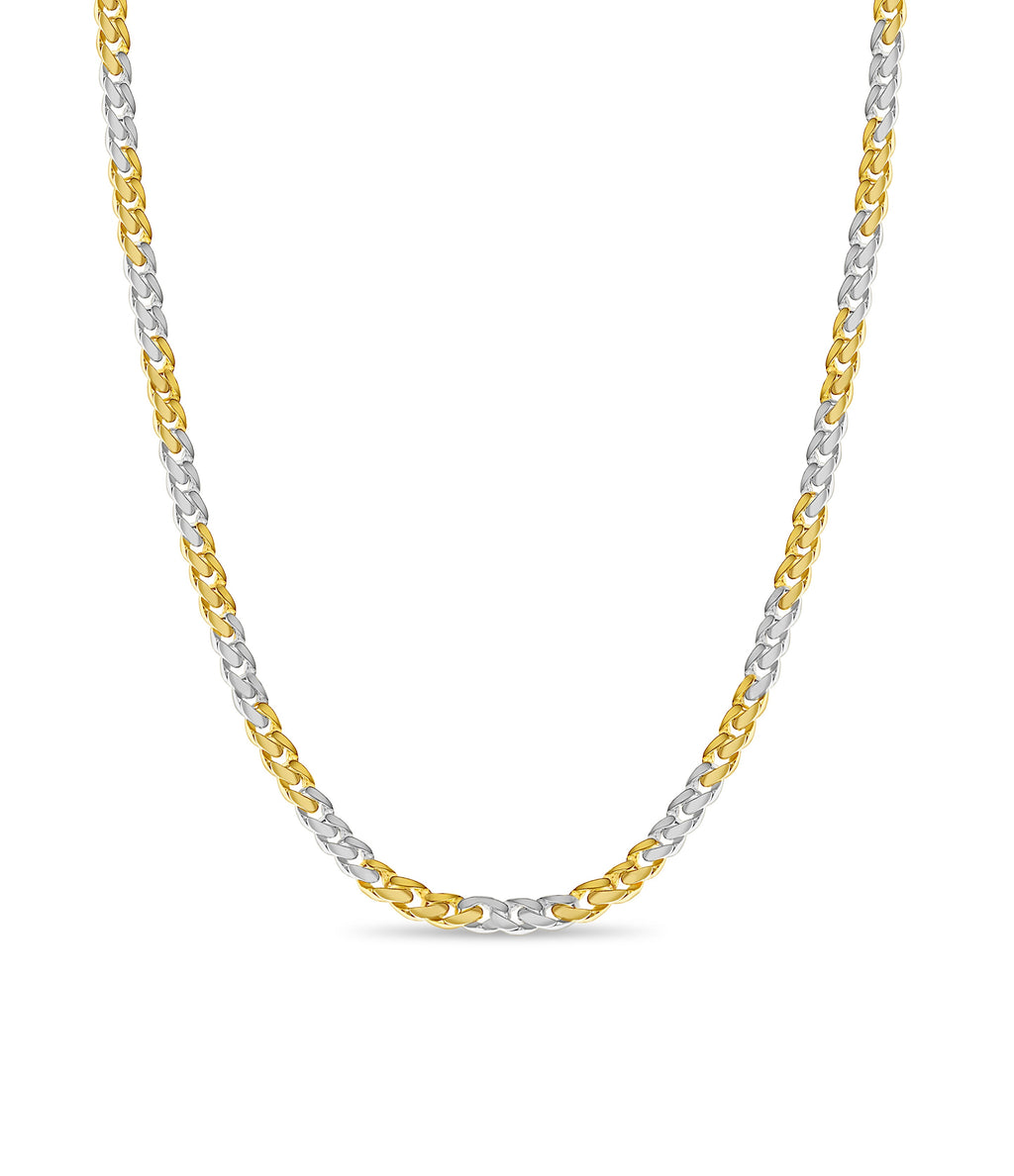 Curb Solid White/Yellow/Rose Gold Handmade Necklace , 9mm, 16-30 Inch
