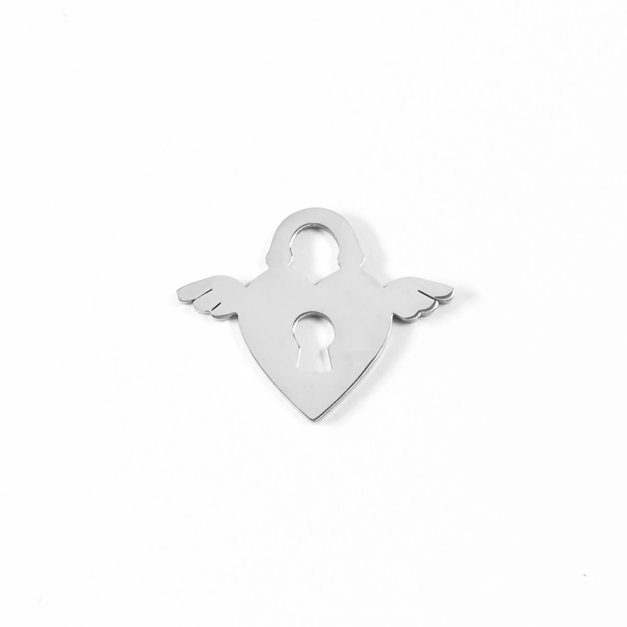 Winged Heart Lock Charm – 18K Gold Plated Stainless Steel Hypoallergenic Jewelry