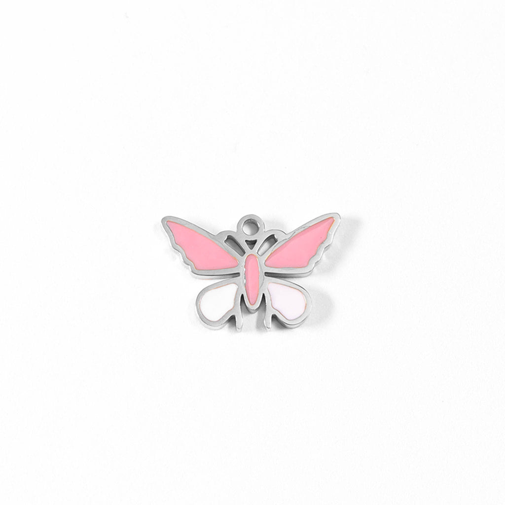 Butterfly Charm 18K Gold PVD Coated Stainless Steel Pink White Epoxy Pendant