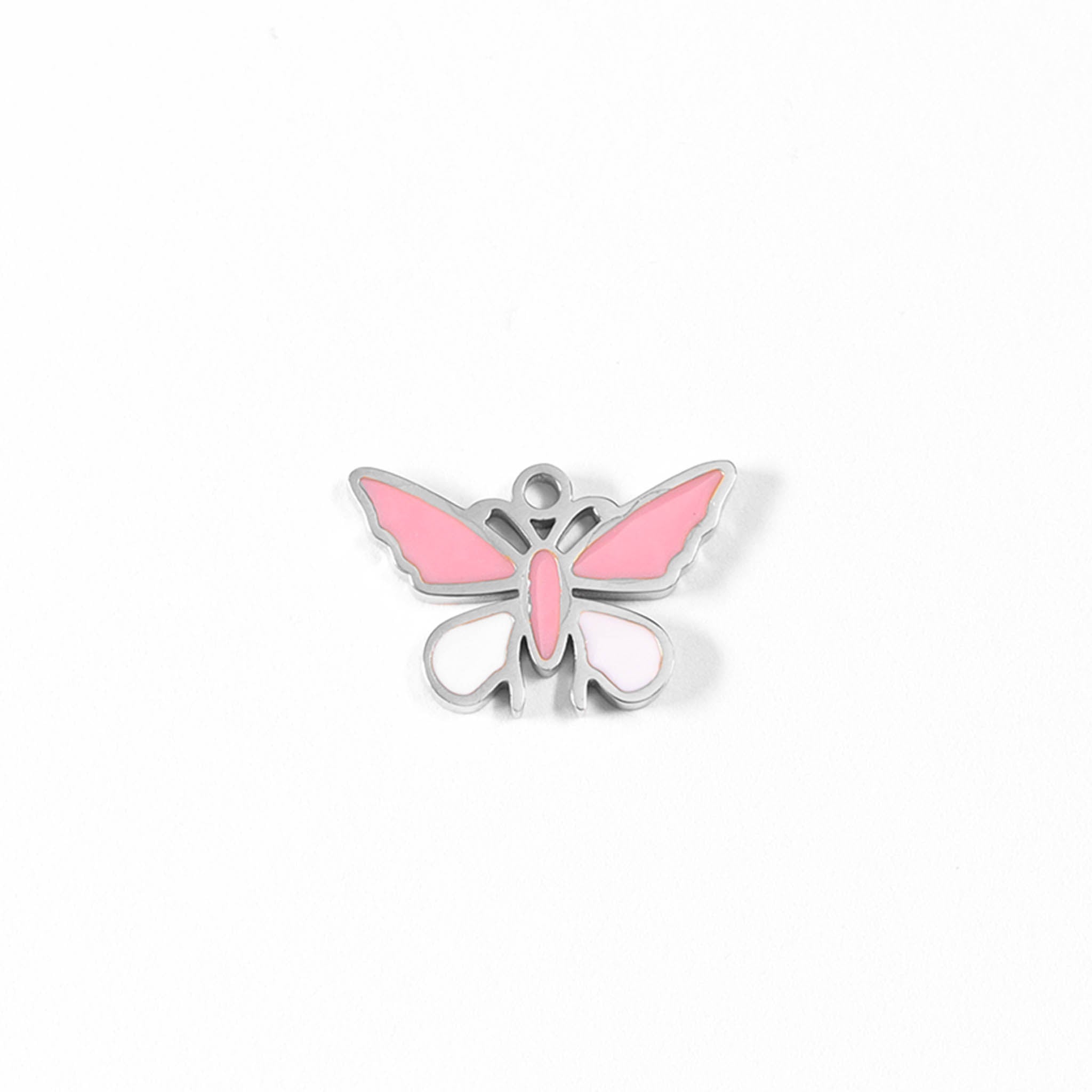 Butterfly Charm 18K Gold PVD Coated Stainless Steel Pink White Epoxy Pendant
