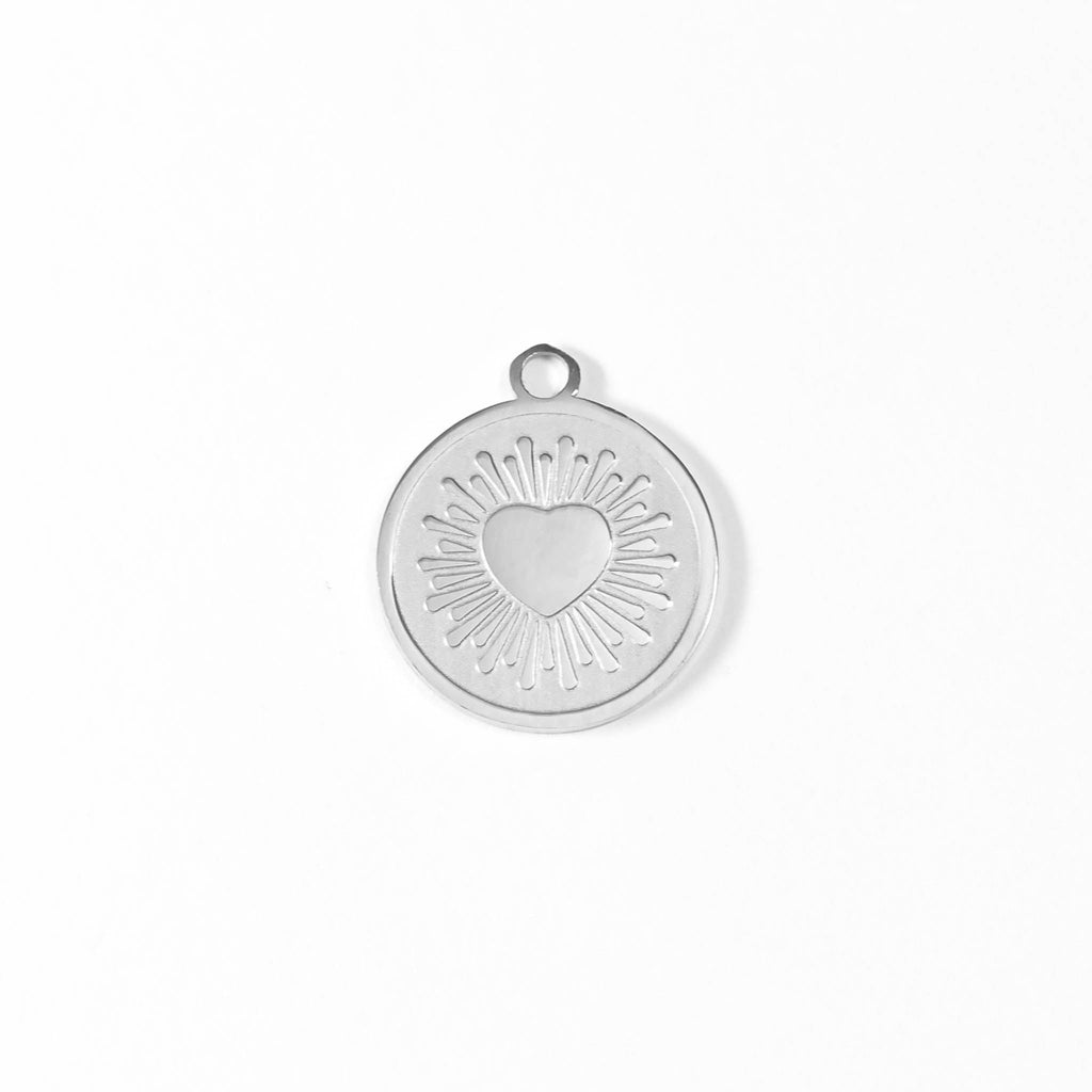18K Gold Charm – PVD Coated Stainless Steel Circle Heart Sun Ray Pendant