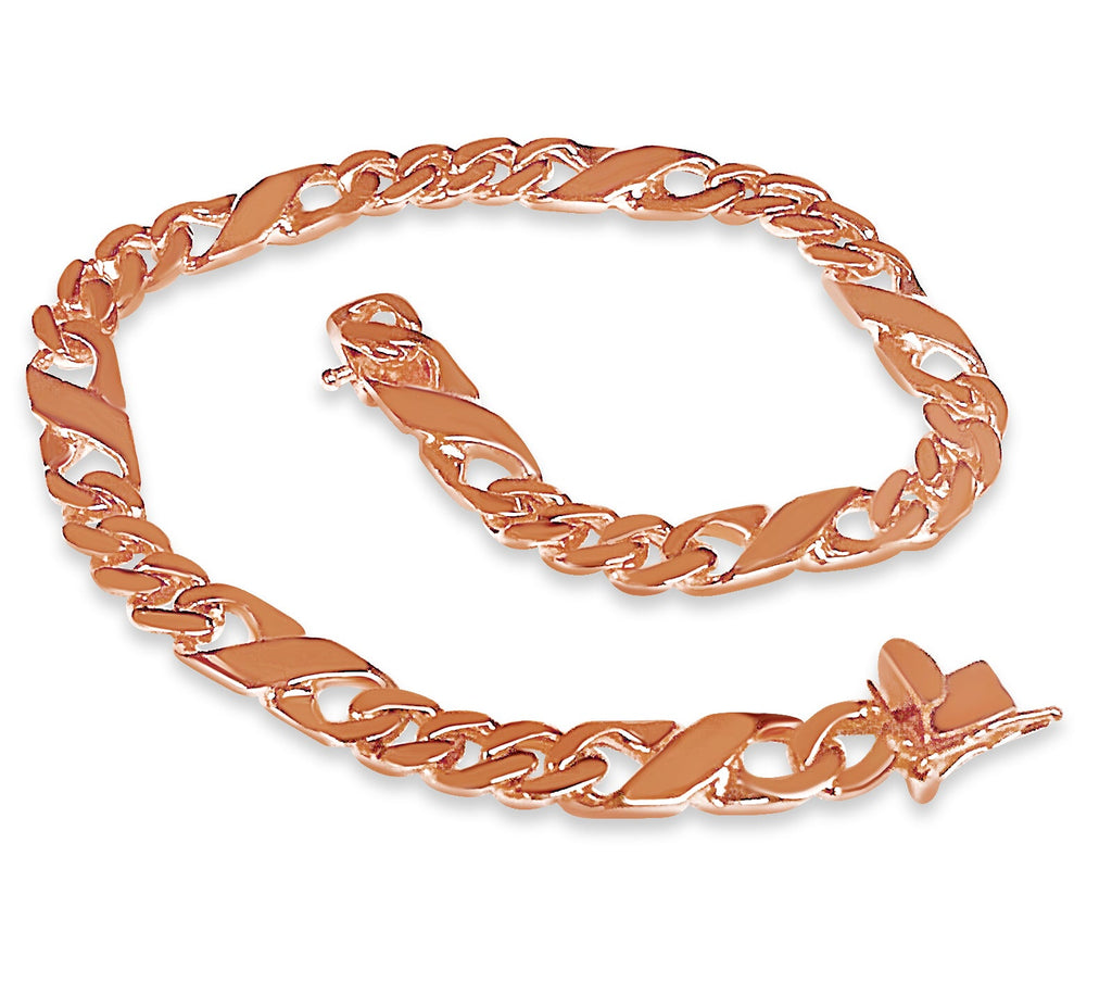 XO Curb Bracelet - Handmade Solid Gold 6mm Adjustable Wristwear in White & Rose