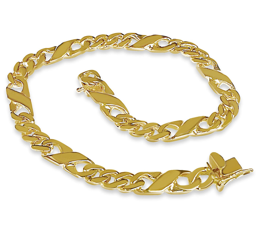XO Curb Bracelet - Handmade Solid Gold 6mm Adjustable Wristwear in White & Rose