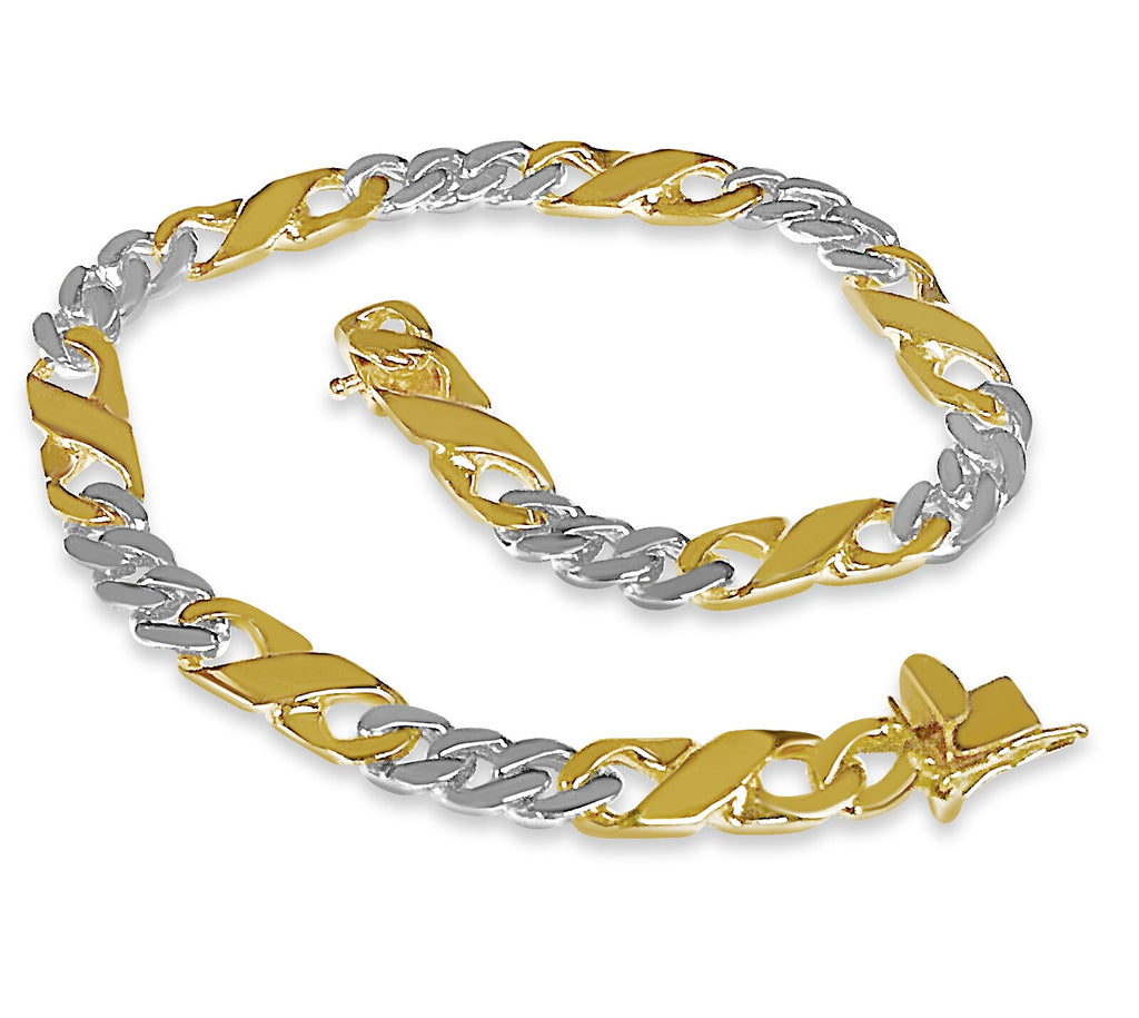 XO Curb Bracelet - Handmade Solid Gold 6mm Adjustable Wristwear in White & Rose