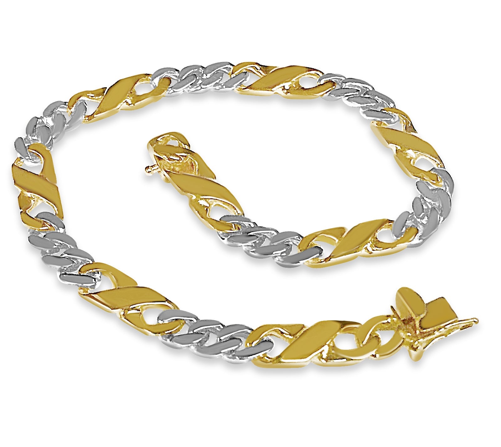 XO Curb Bracelet - Handmade Solid Gold 6mm Adjustable Wristwear in White & Rose