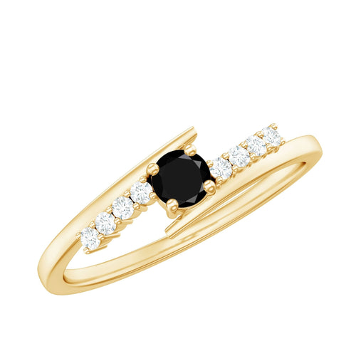 0.2 Carat Round Black Onyx Minimal Promise Ring with Diamond - Rings | Sunflower Soul Boutique