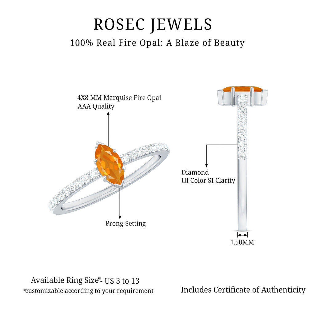 0.3 Carat Fire Opal Marquise Engagement Ring with Diamond
