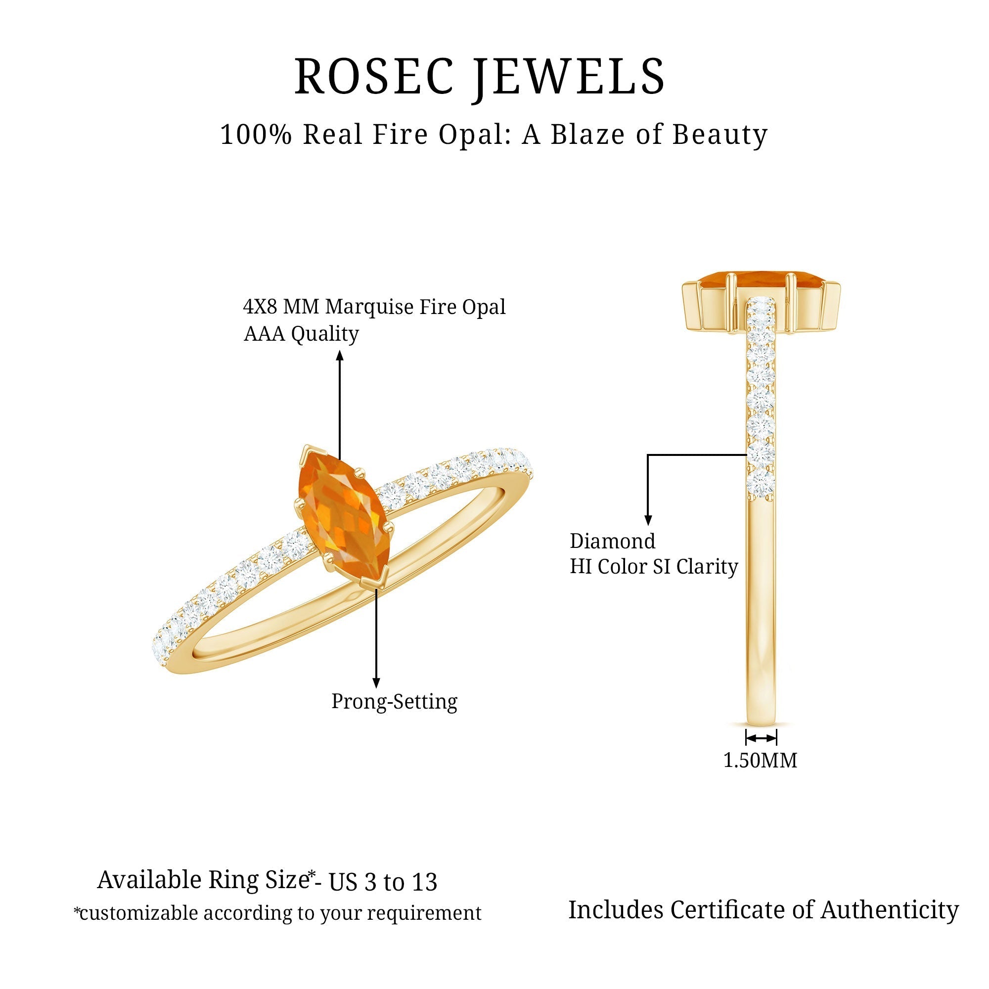 0.3 Carat Fire Opal Marquise Engagement Ring with Diamond