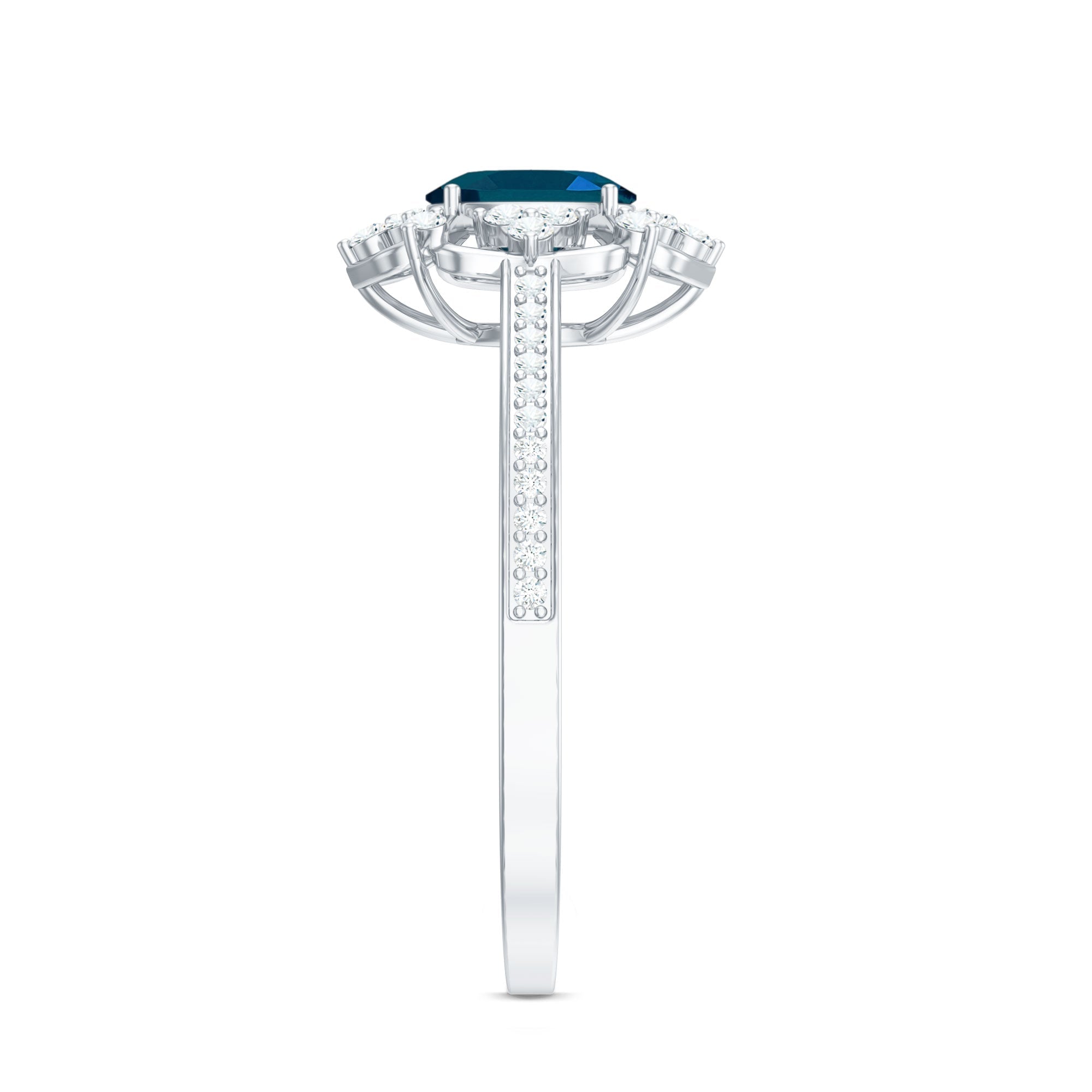 0.4 Carat Oval Cut London Blue Topaz Vintage Engagement Ring with Diamond