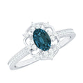 0.4 Carat Oval Cut London Blue Topaz Vintage Engagement Ring with Diamond