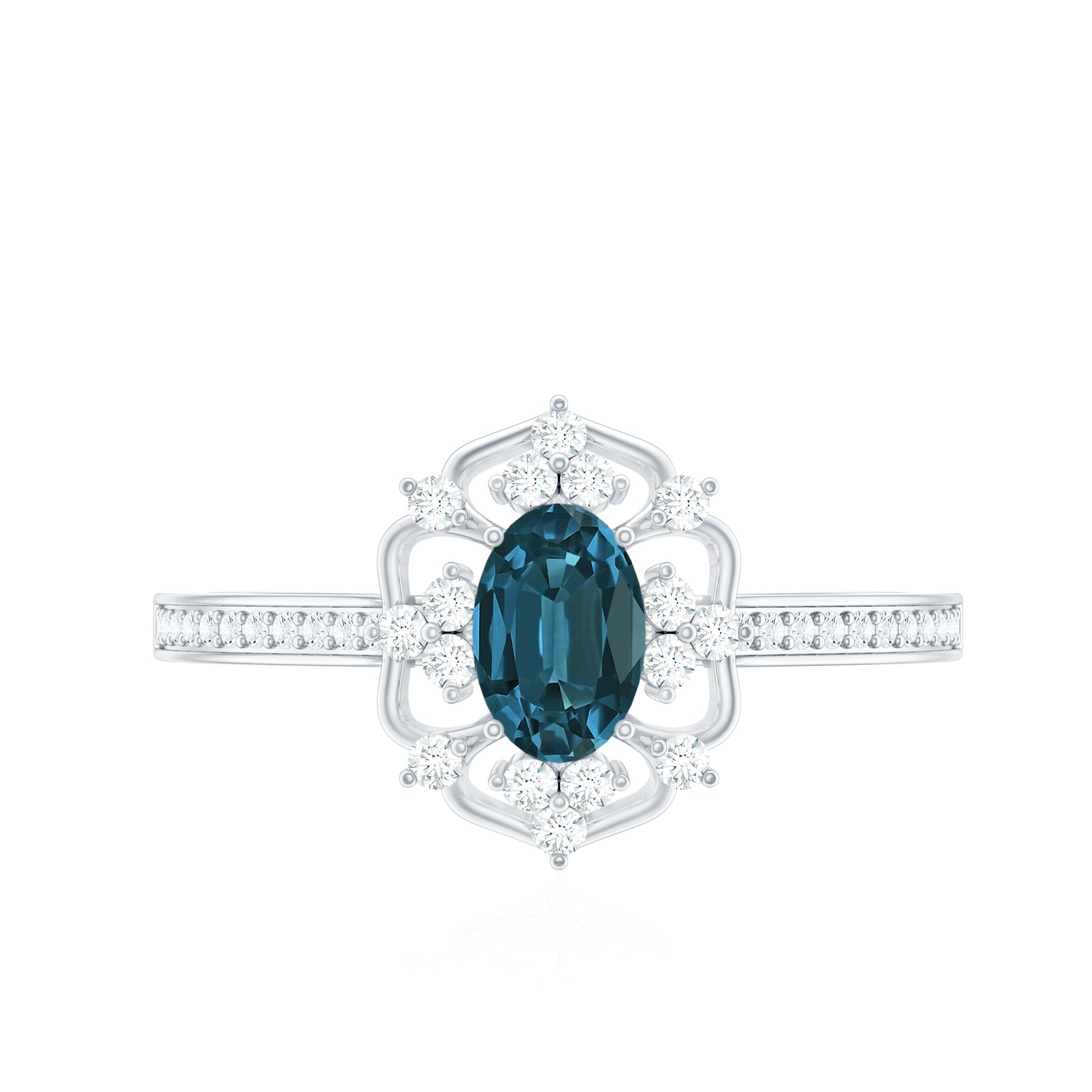 0.4 Carat Oval Cut London Blue Topaz Vintage Engagement Ring with Diamond