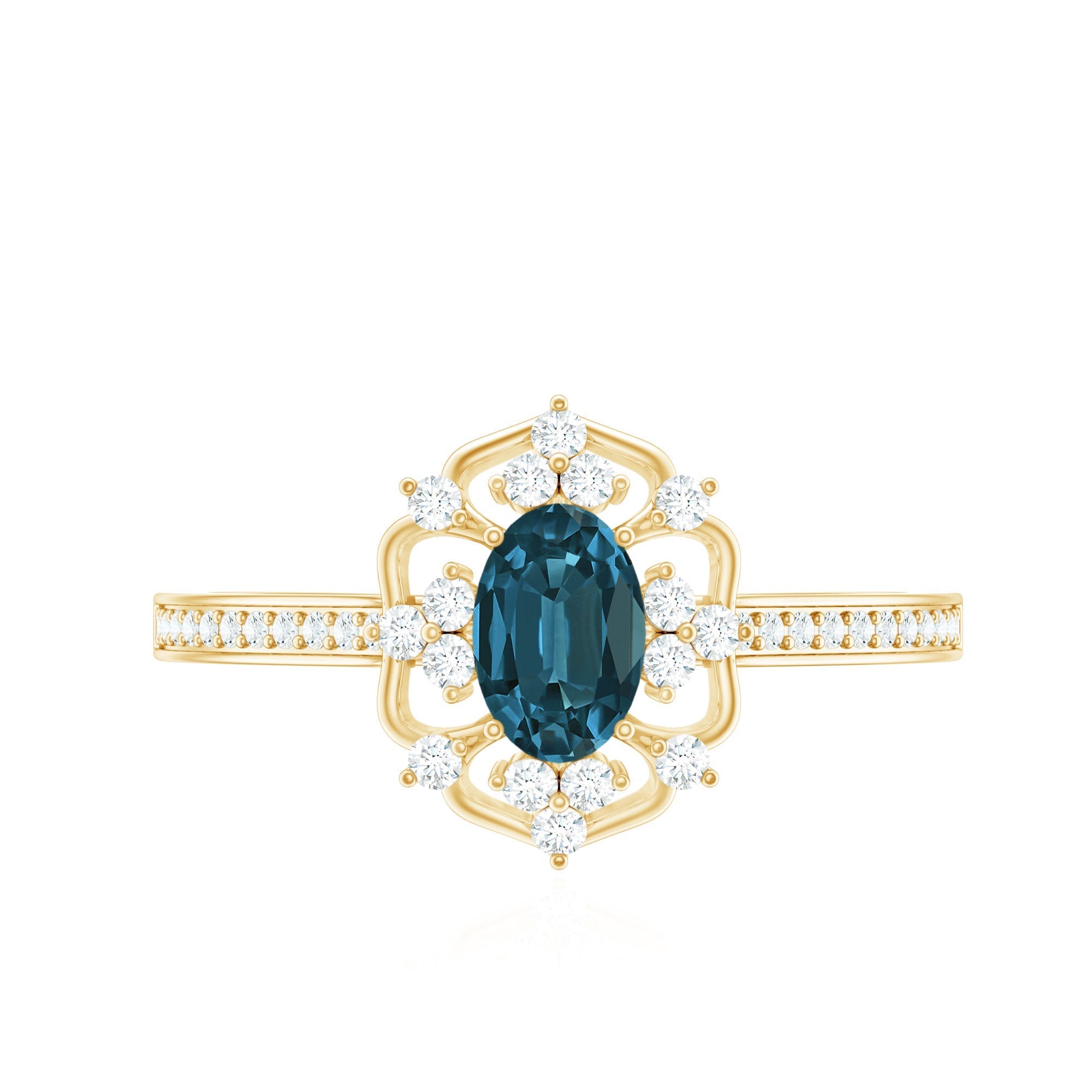 0.4 Carat Oval Cut London Blue Topaz Vintage Engagement Ring with Diamond