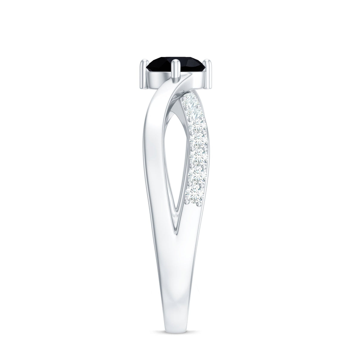0.4 Carat Round Black Onyx Solitaire Infinity Ring with Diamond