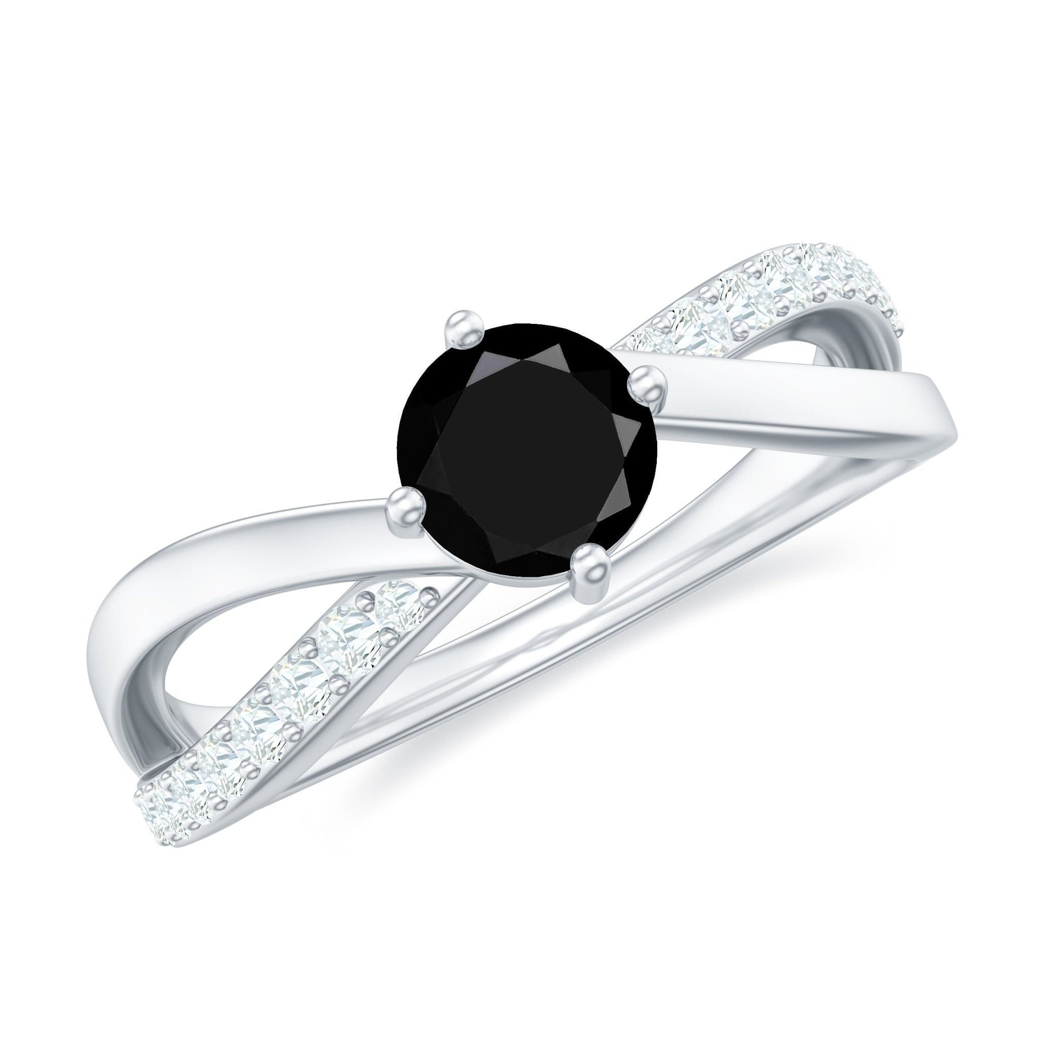 0.4 Carat Round Black Onyx Solitaire Infinity Ring with Diamond