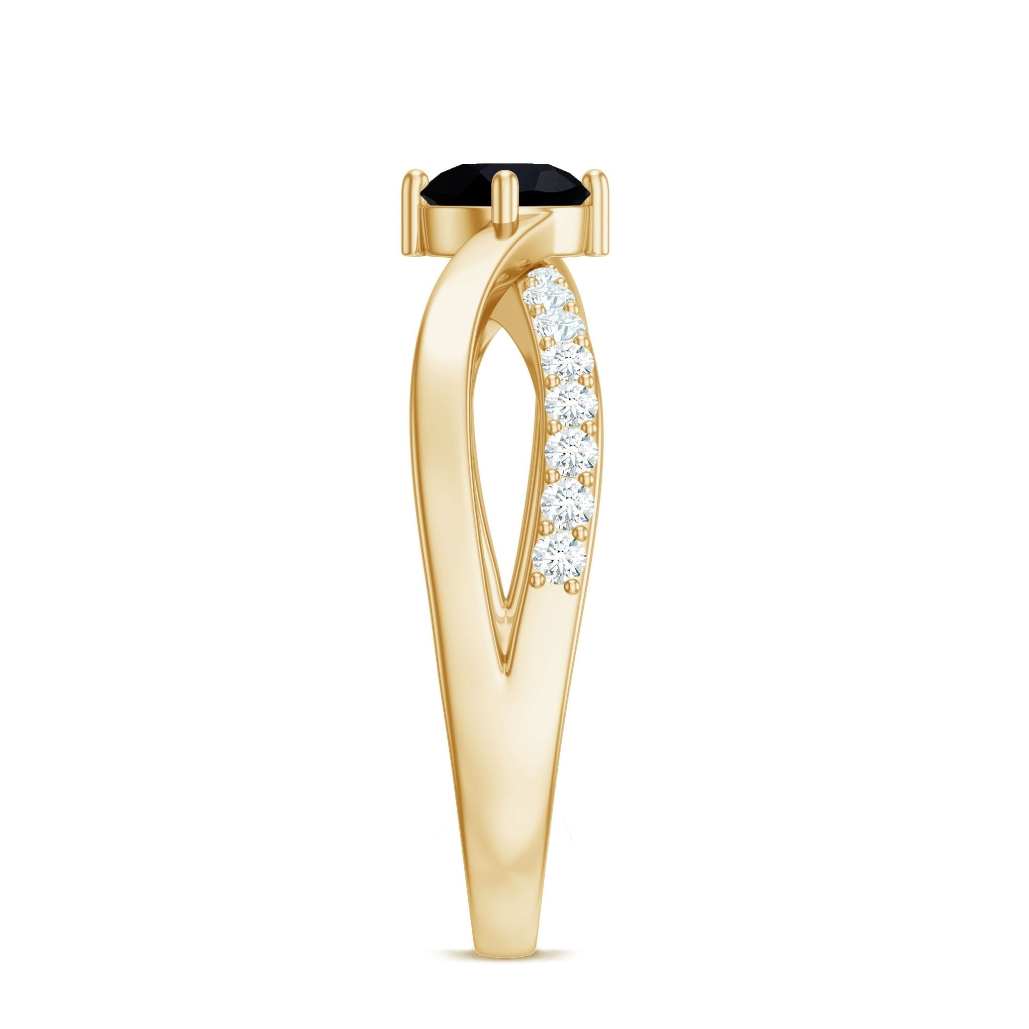 0.4 Carat Round Black Onyx Solitaire Infinity Ring with Diamond