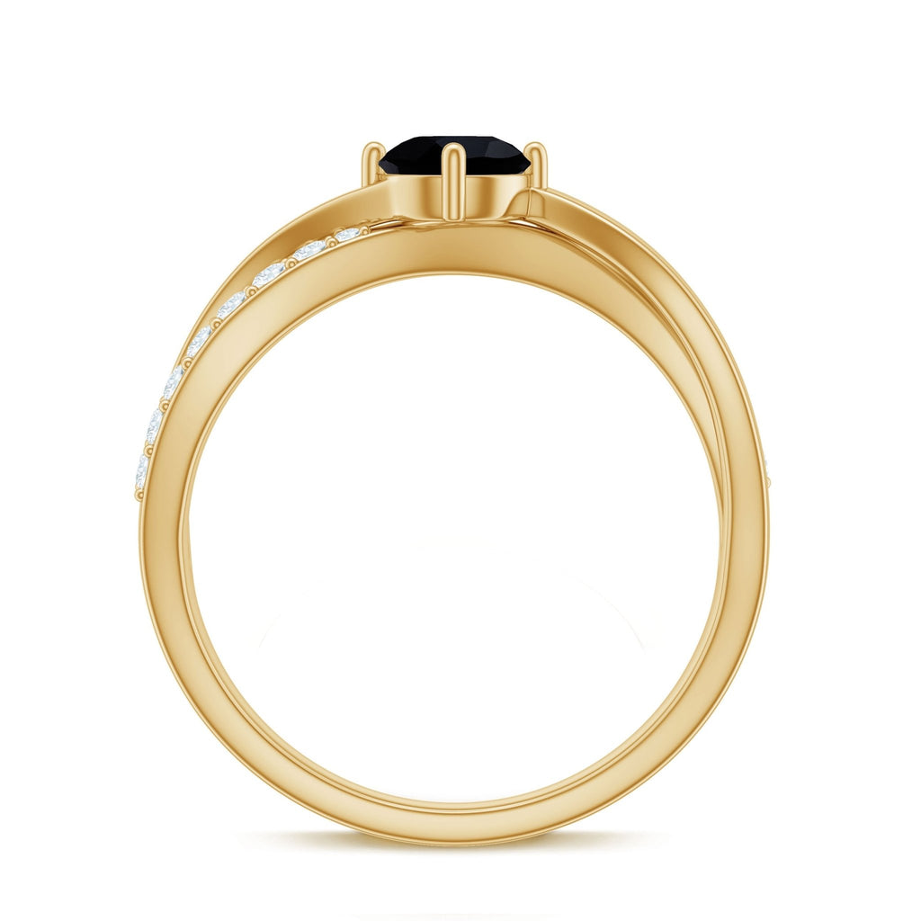 0.4 Carat Round Black Onyx Solitaire Infinity Ring with Diamond