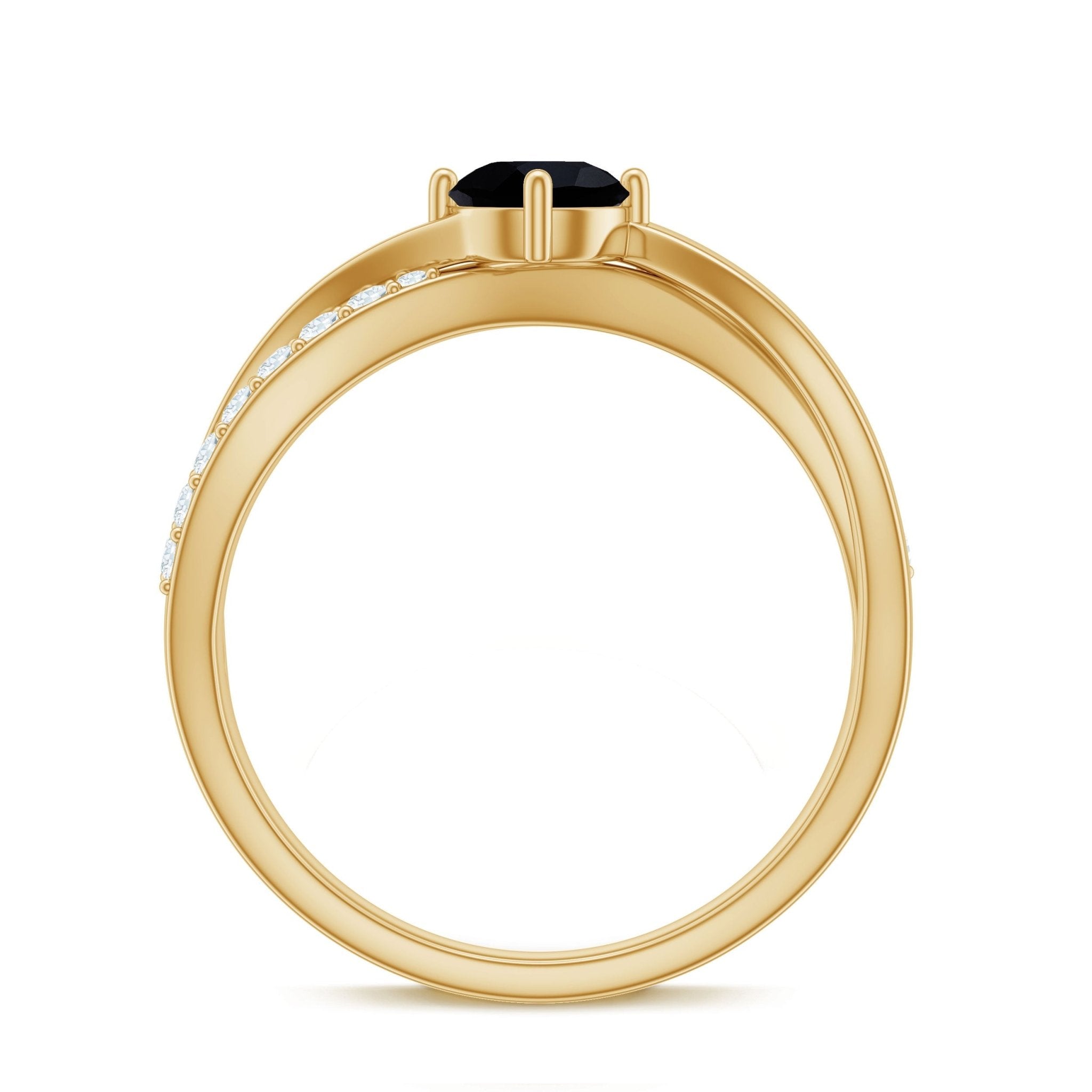 0.4 Carat Round Black Onyx Solitaire Infinity Ring with Diamond