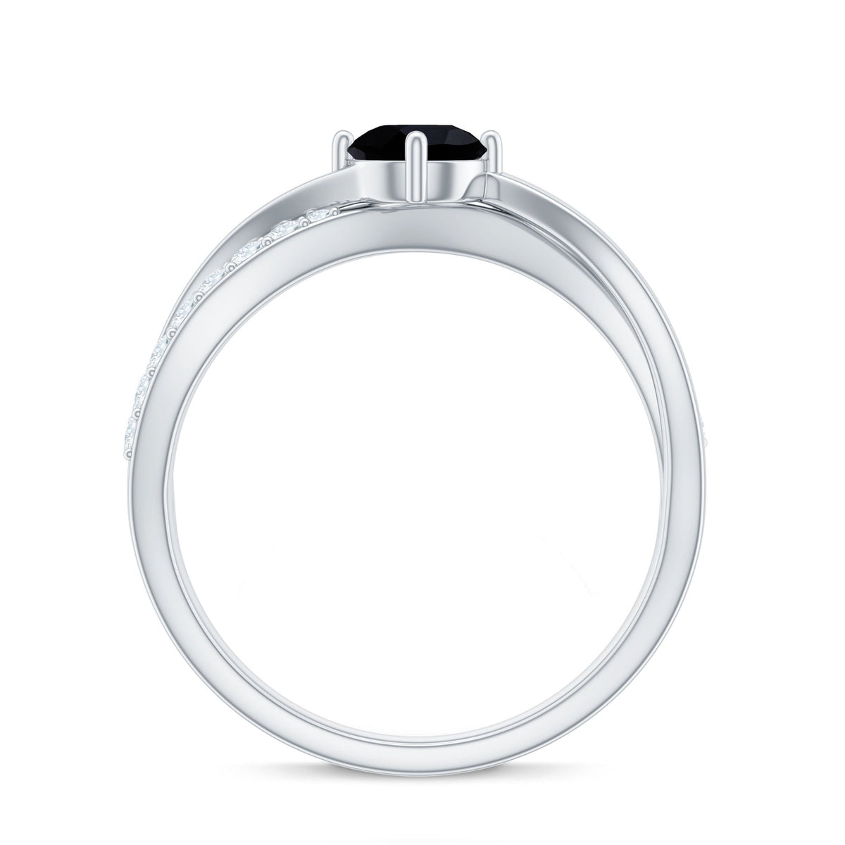 0.4 Carat Round Black Onyx Solitaire Infinity Ring with Diamond