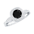 0.4 Carat Round Shape Black Onyx Vintage Engagement Ring with Diamond Halo