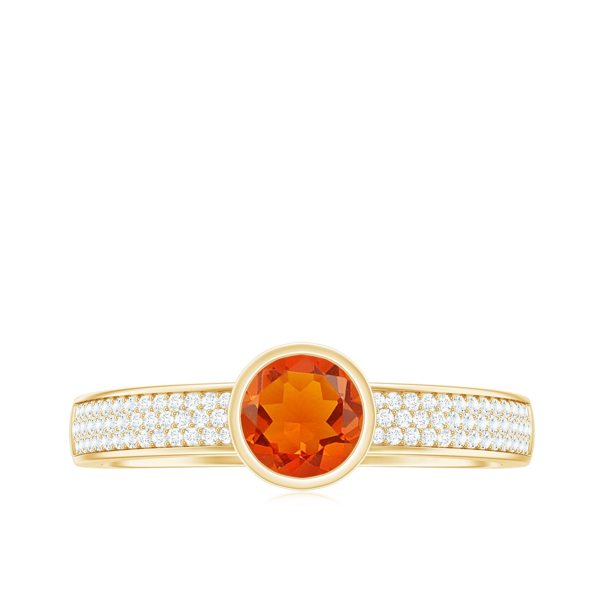 0.4 Carat Round Shape Fire Opal Engagement Ring with Diamond