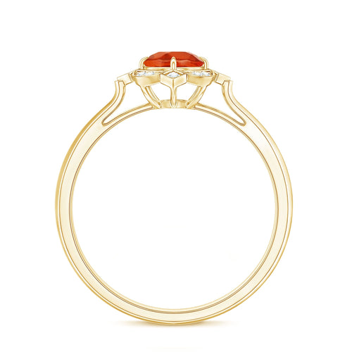 0.4 Carat Vintage Fire Opal and Diamond Engagement Ring
