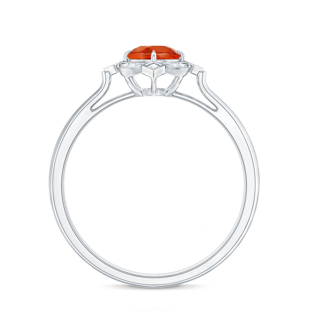 0.4 Carat Vintage Fire Opal and Diamond Engagement Ring